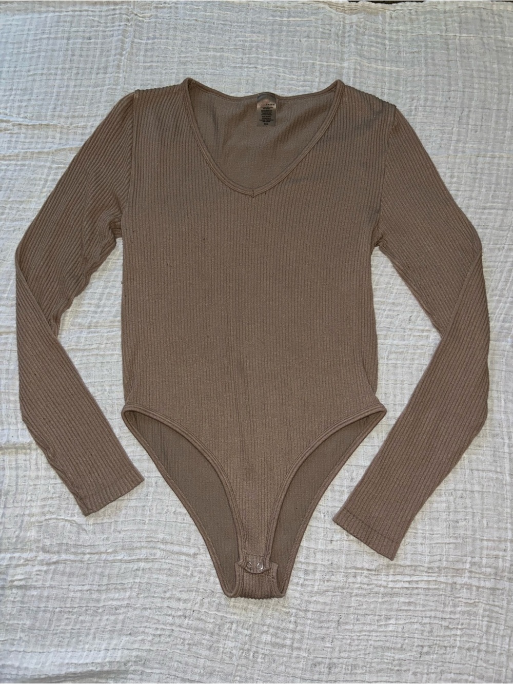 Girls Ribbed Long-Sleeve One-Piece Bodysuit - Brown